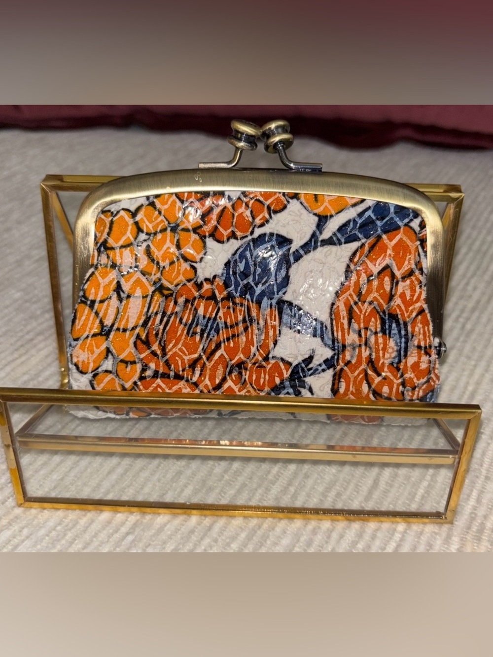 HOBO Cheer Frame Pouch Orange Blossom Floral Leather Kiss Lock